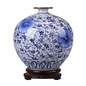 景德镇花陶瓷器青瓷客花瓶摆件厅插花覆HX-0312G古居装饰品手绘彷