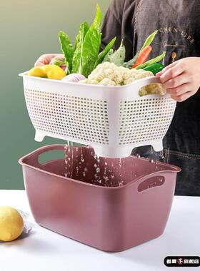 用双48219层洗菜盆沥水篮塑料洗水果盘客厅家房菜篮子淘米篮收厨