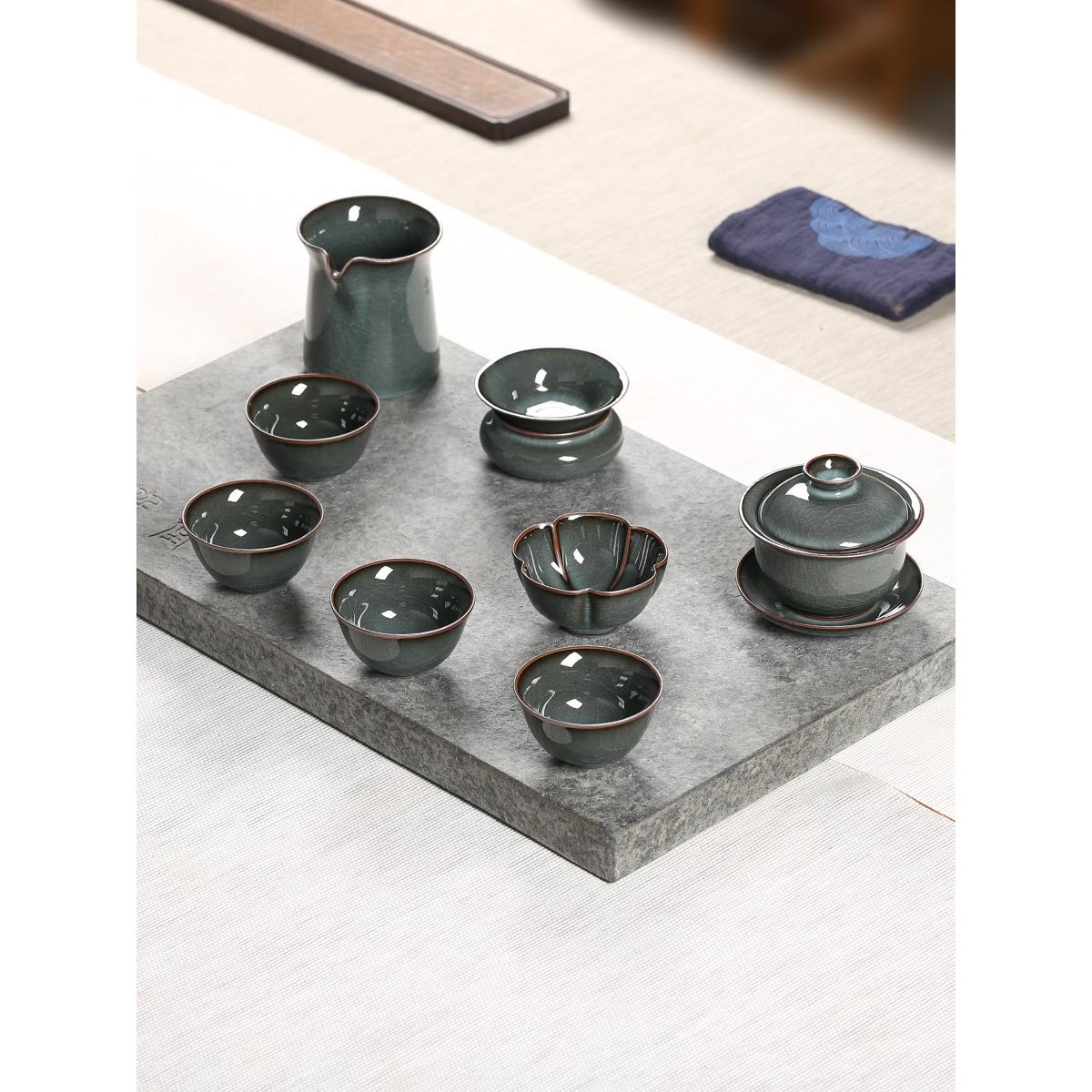 青瓷手工葛窑铁套胎陶瓷功夫茶具全家用冰茶裂0721SQTC盖茶壶杯碗