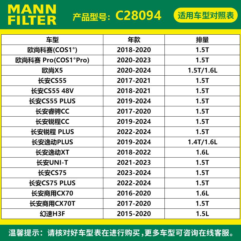 曼牌C288CC2809409被C2106替代 空气滤适用长安欧尚科赛S55 PLUS