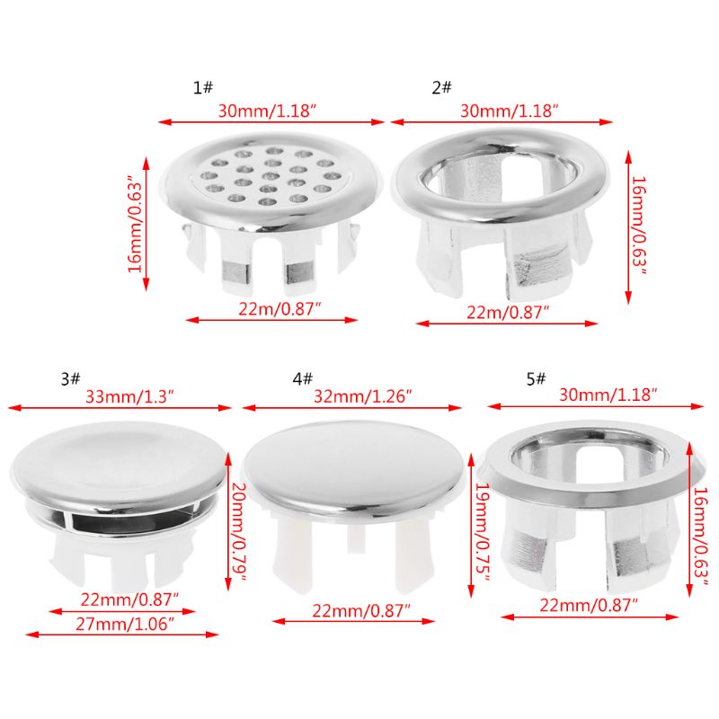 Bathroom Basin Sink Overflow Ring Round Insert Chrome Hole C