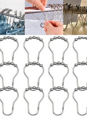 12PcsPack Stainless Steel Curtain Hooks Bath Rollerball