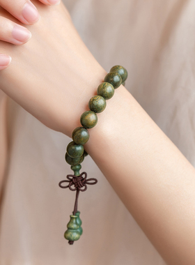 绿檀手串男女情侣念珠老料小孔转运绿檀佛珠檀香木质手链送女友