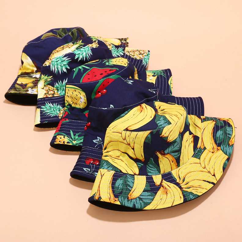 New Tropical Print Fruit Pattern Fisherman Hat Women Summer