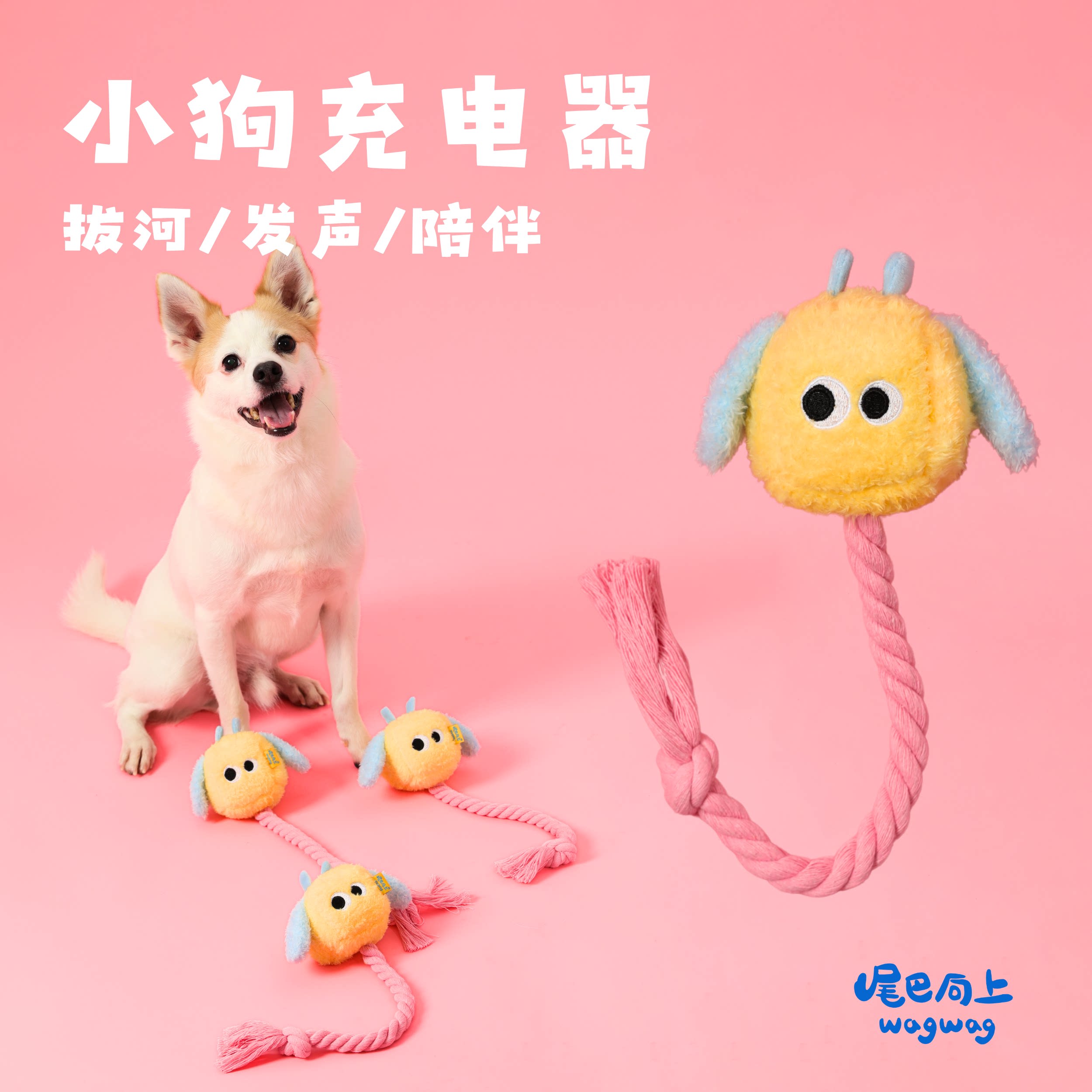 尾巴向上狗狗拔河玩具棉绳磨牙耐咬绳结玩具充电器小型犬宠物玩具