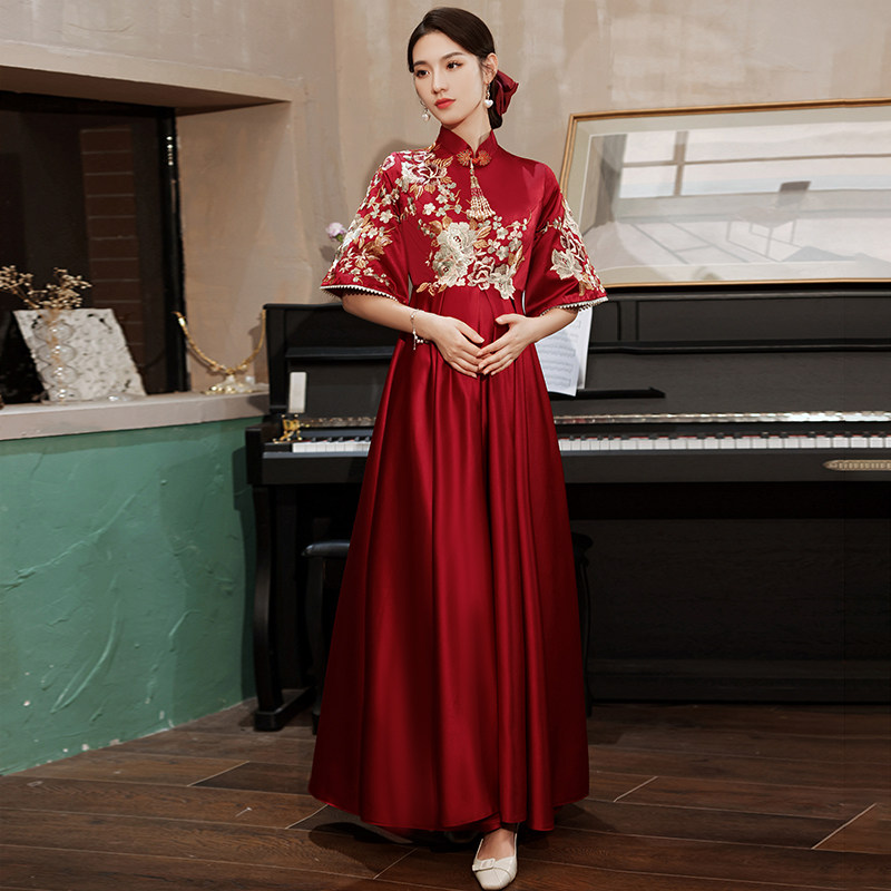 好货中式旗袍孕妇敬酒服新娘胖mm礼服女夏天结婚订婚连衣裙大码遮图片