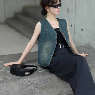 港式欧派牛仔外套马甲女装2026春夏季复古时髦短款小坎肩百搭上衣