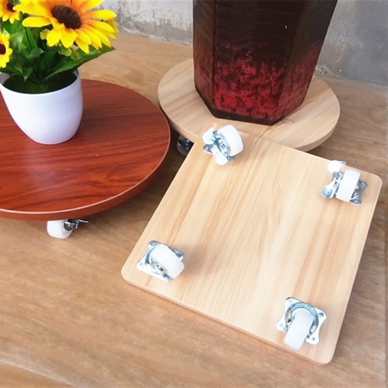 定制万向轮花盆托盘移动带轮底座圆形花托实木长方形垫高脚垫架