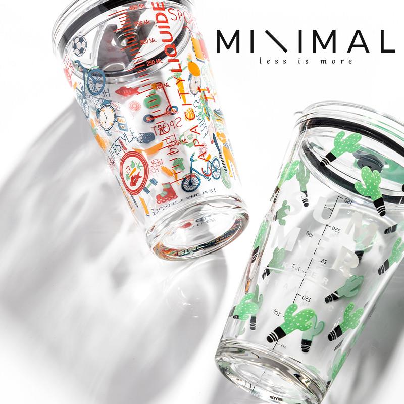 可携式网红水杯创意潮流ins杯子简约刻度透明吸管玻璃咖啡杯玻璃