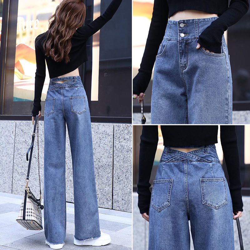 Wide leg Jeans For Women Blue Loose Pants High Waist Casual