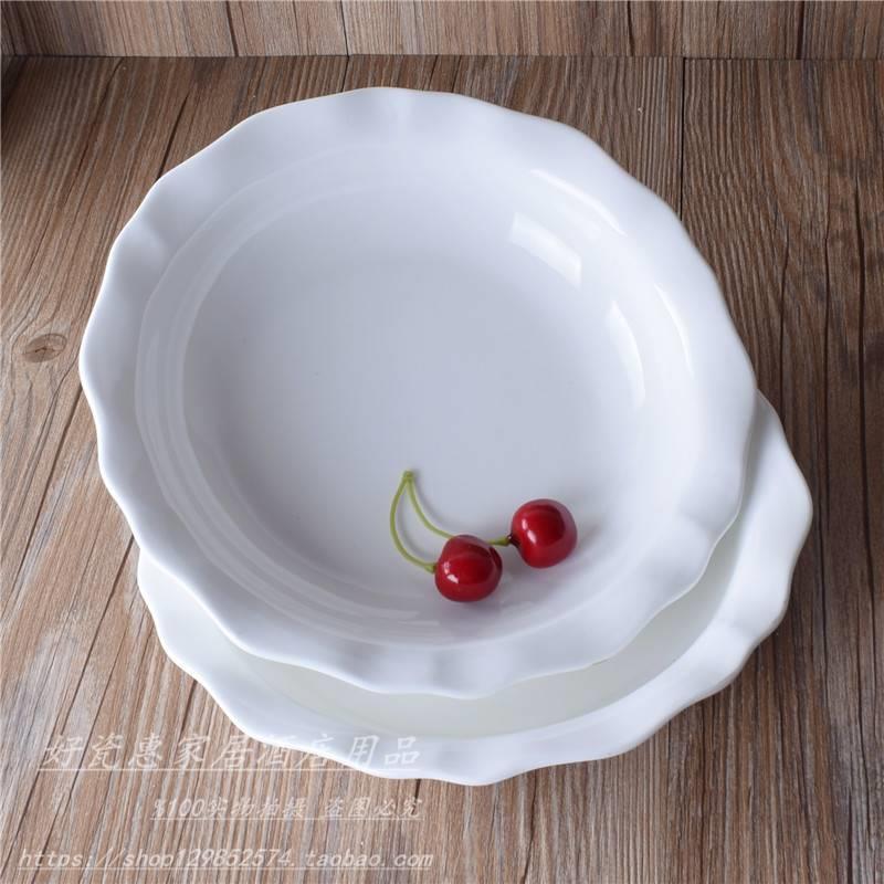 荷叶碗大汤碗汤盆陶瓷汤碗纯白酸菜鱼盆不锈钢汤勺花边碗水煮鱼盆