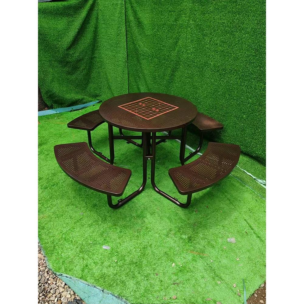 户外桌椅铁艺连体桌椅公园象棋桌夜市桌商业街遮阳伞桌椅组合圆桌
