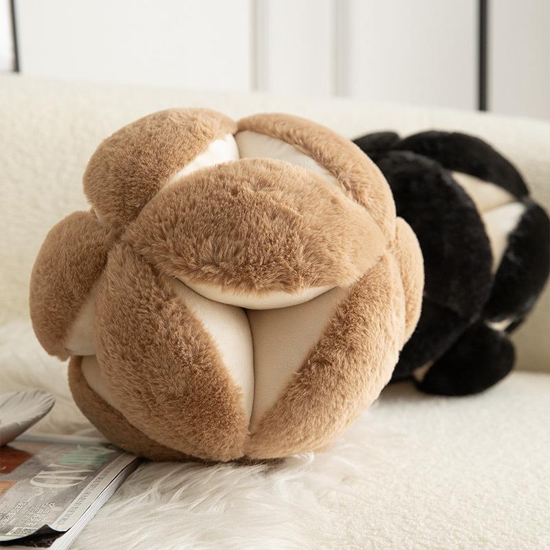 客厅沙发兔毛简约绣球抱枕新中式异型靠枕高级感圆形枕小花球装饰