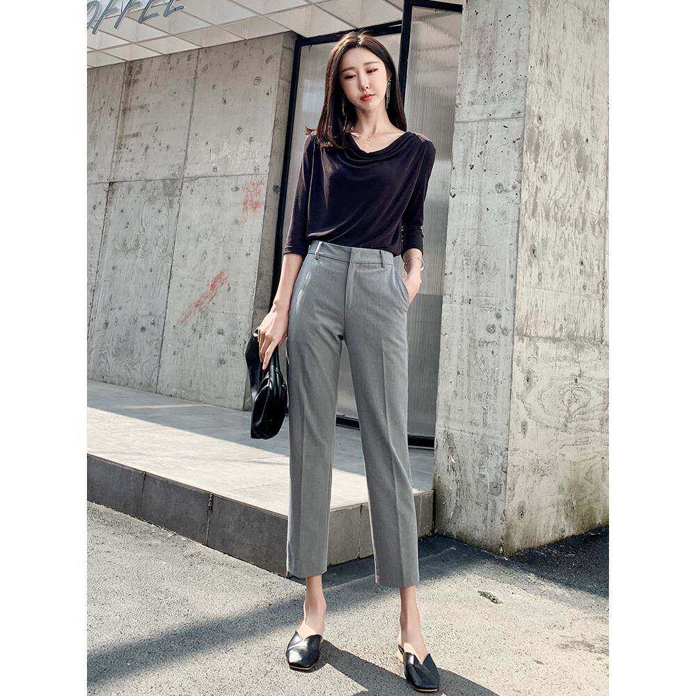 西装裤子女秋直筒夏季薄款2025新款九分八分小个子休闲烟管哈伦裤