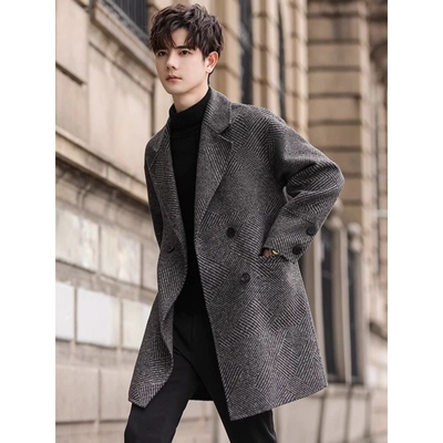 高级感双面羊绒大衣男士冬季2025新款中长款韩版潮流宽松毛呢外套
