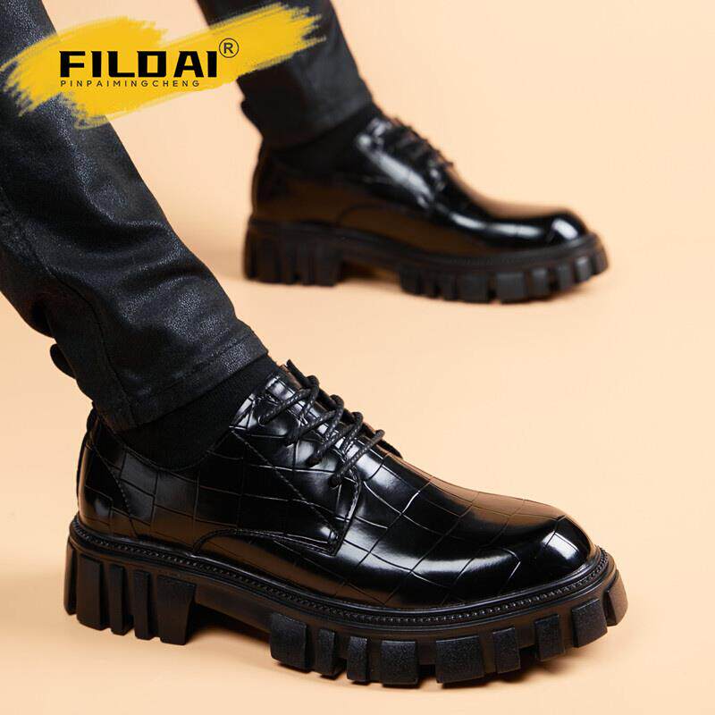 大头皮鞋男款真皮厚底商务正装男鞋夏季款英伦风增高休闲西装鞋子