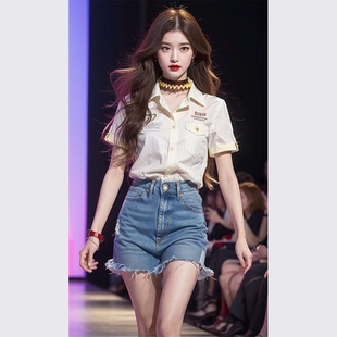 搭配一整套减龄洋气时尚 套装 夏装 松弛感穿搭牛仔短裤 2024新款 女装