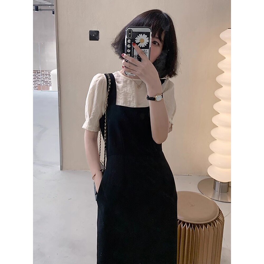 FAshi 夏季女神范茶系连衣裙轻熟风穿搭一整套梨形身材裙子两件套