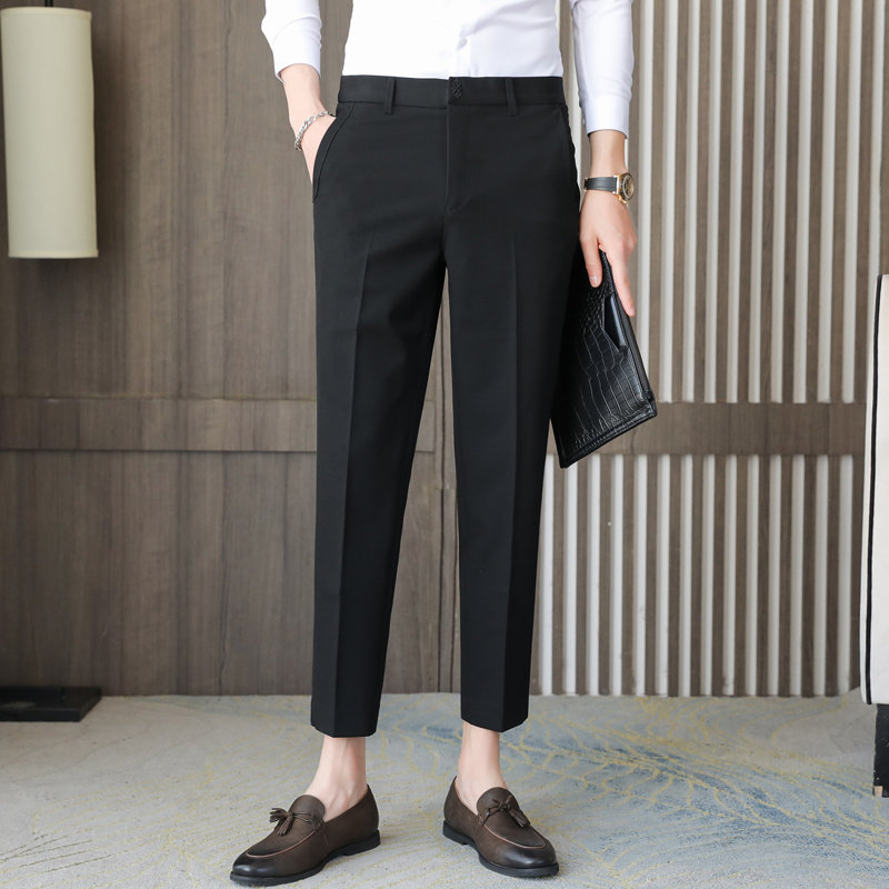 春夏2025新款免烫高端商务休闲裤男英伦潮牌刺绣修身小脚九分西裤