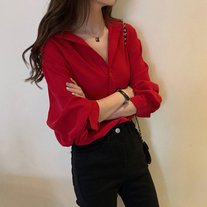 红色复古衬衣女2025夏季长袖显白衬衫宽松慵懒本命年上衣外搭开衫