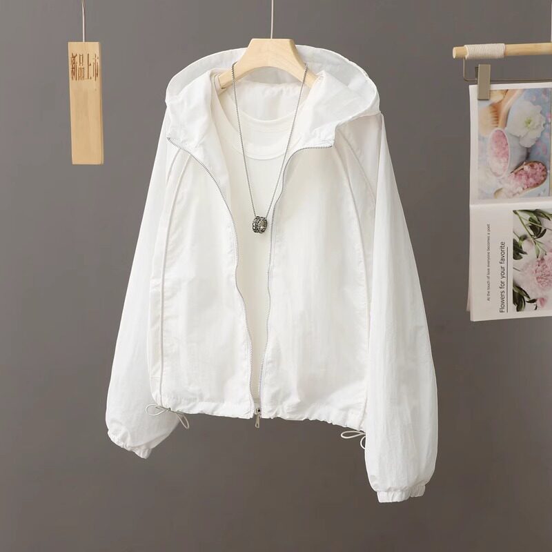 连帽防晒运动服女2025夏季流行单品宽松户外短款风衣长袖夹克外套