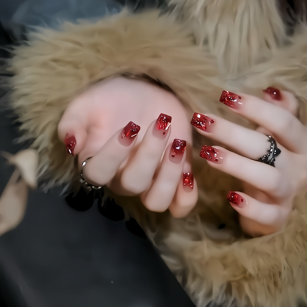 手工定制穿戴美甲短款新年战甲红色渐变爆闪婚甲新娘孕妇拆卸美甲,彩妆/香水/美妆工具,穿戴甲/甲片,淘宝优惠券,粉丝福利购,淘宝优惠卷