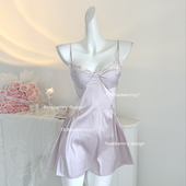 Roseberrrry香芋软妹 甜美V领吊带睡裙纯欲蕾丝睡衣 法式