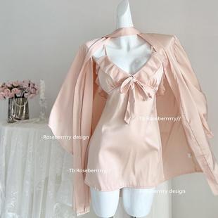 带胸垫纯欲风吊带睡裙甜美法式 Roseberrrry奶糖 睡衣女缎面家居服