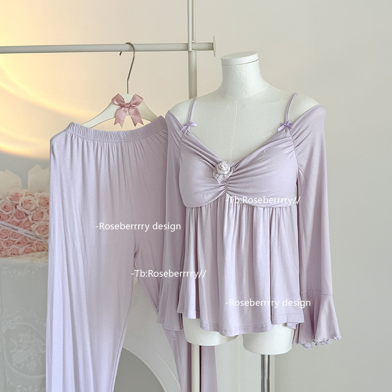 性感一字肩莫代尔长袖睡衣