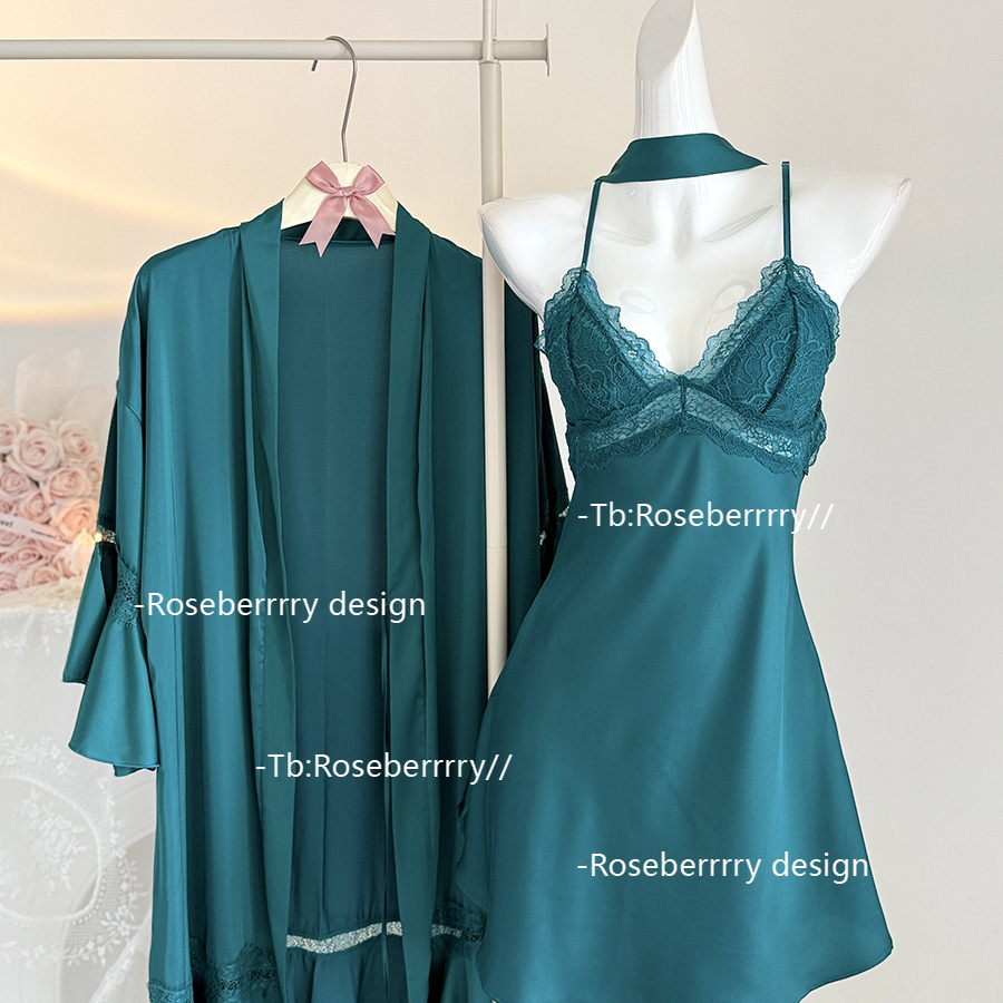 高级感孔雀绿v领吊带睡裙
