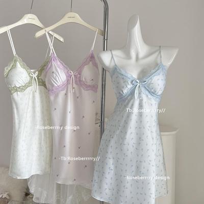 纯欲蕾丝夏季冰丝碎花吊带睡裙