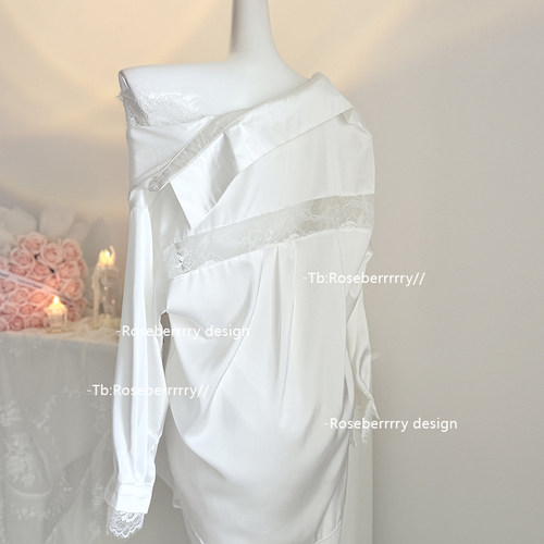 Roseberrrry媚骨天成 男友风蕾丝白衬衫性感睡衣纯欲风镂空家居服