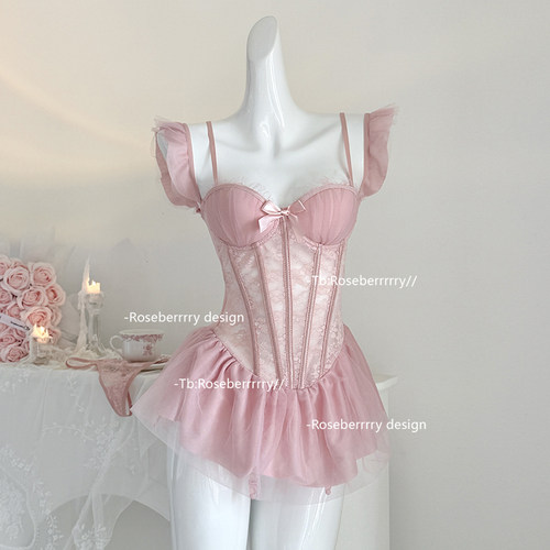 Roseberrrry芭比日记 法式性感蕾丝鱼骨胸衣女带胸垫聚拢显白马甲
