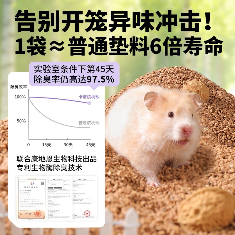 仓鼠垫料核桃砂垫料卡诺夏天仓鼠垫料除臭仓鼠笼金丝熊花枝鼠用品