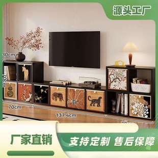 中古风钢制格子柜自由组合书架彩色柜带门抽屉背板儿童落地收纳架