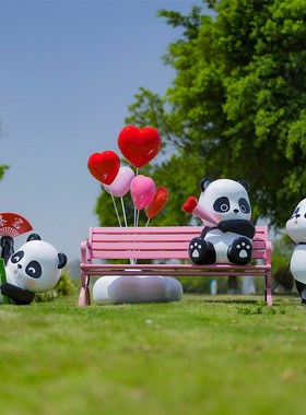 卡通熊猫雕塑仿真动物玻璃钢云朵气球幼J儿园店铺落地摆件户外装