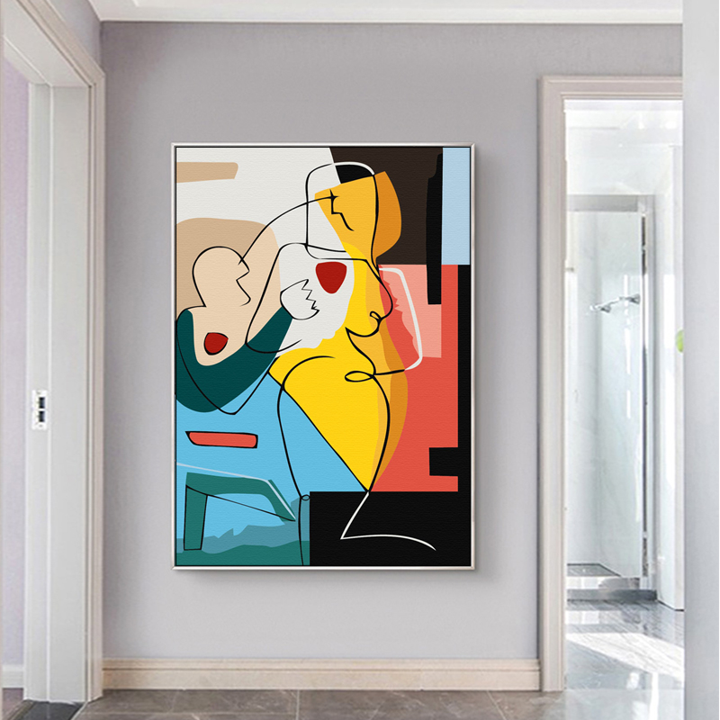 竖版名画毕加索DIY数字油彩画客厅沙发背景墙玄关过道抽象装饰画