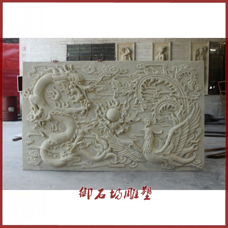 砂岩浮雕中欧风格龙凤呈祥挂件壁画雕刻喷水池园林景观花盆雕塑