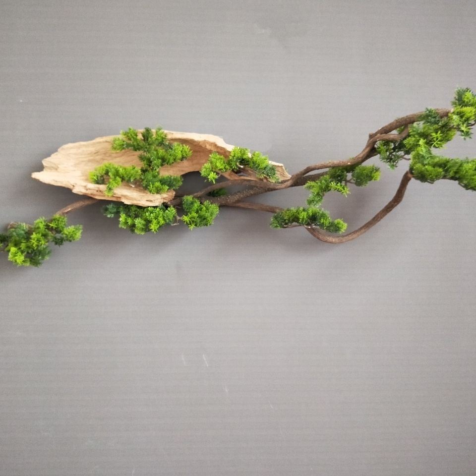 仿真植物迎客松中式墙面装饰枯木树壁挂客厅布置造景创意茶室挂件