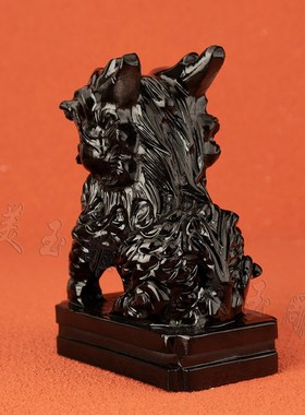天然黑曜石色麒麟招财摆件住宅办公室玄关窗台桌面坐款装饰工艺品