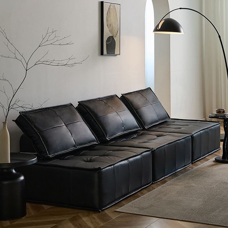 小四黑色豆腐块沙发高靠背布艺沙发小户型方模块沙发客厅单人沙发