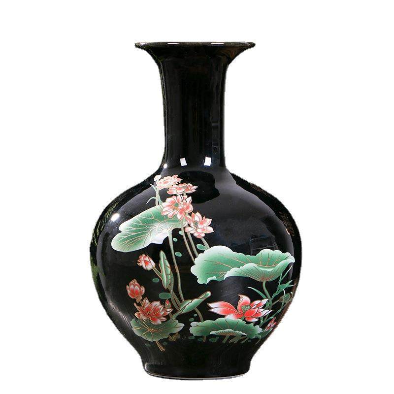 中式陶瓷水晶釉黑底荷花瓶景德镇瓷器办公客厅摆件工艺品礼品,橡塑材料及制品,工业陶瓷,淘宝优惠券,粉丝福利购,淘宝优惠卷