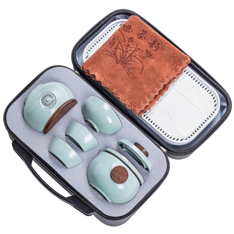 携汝窑快便客杯旅行泡茶具一壶杯户外露营陶瓷茶器广告l汝001三og