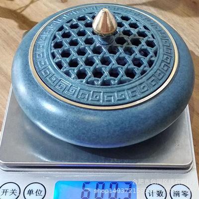 珀绿格子平底炉黄铜车制儒雅蓝色藤编炉适合2-4小时盘香(现货）