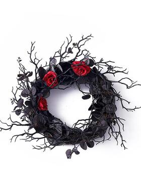 港之万圣FSZ枯枝花环仿真花黑色花装饰圈门挂恋节日布置藤节圈壁
