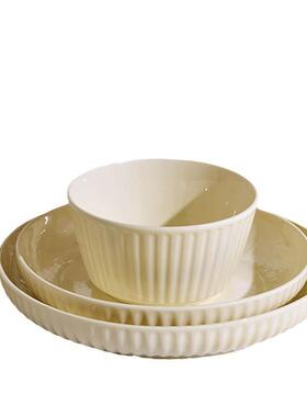 防滑高值轻奢竖颜奶家用Z1204陶瓷餐具碗油盘碟面汤碗鱼盘自纹由