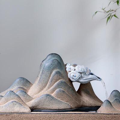 I关YR7客厅流水摆件循环水流器玄茶室台面水新中式高THU山饰装水