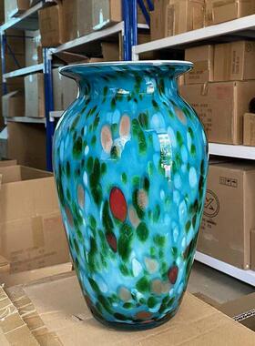 绿色鎏金琉璃花轻奢现客厅样板房玄关水培插花器玻璃装饰餐