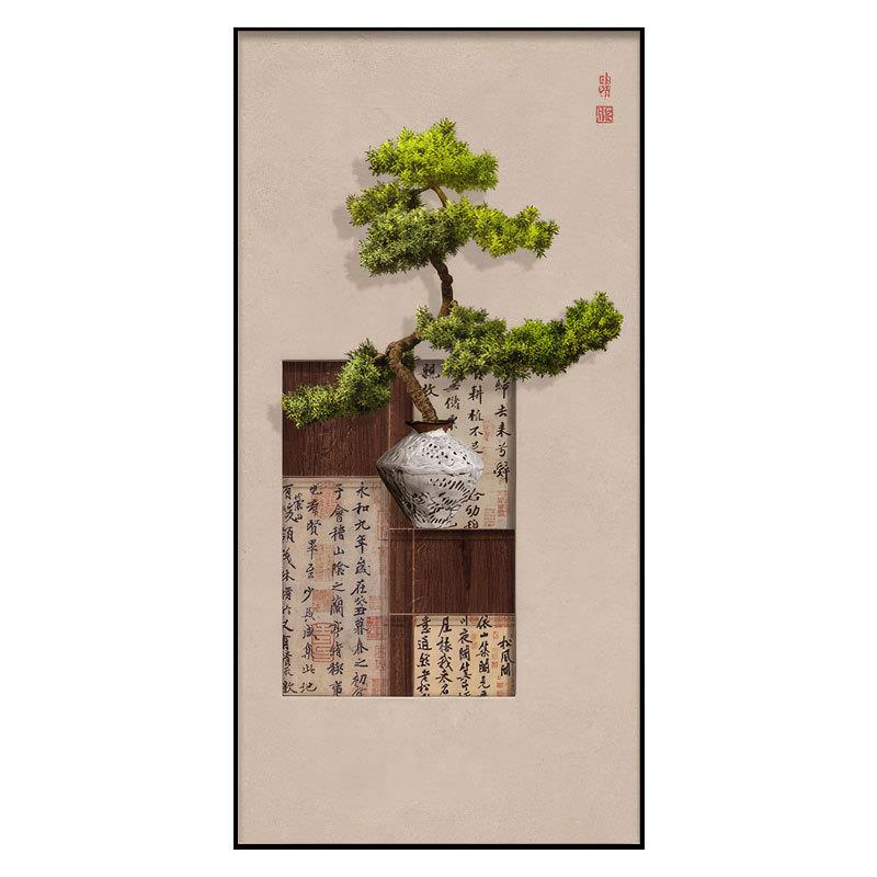 门厅迎客松挂画入户玄关装画中GHL式楼梯走廊茶饰室新背景墙正对