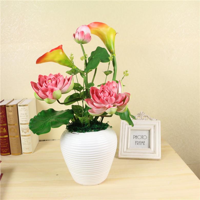 仿真花套装假花花饰家居客厅绢花装摆件44陶整土盆栽体花艺荷花